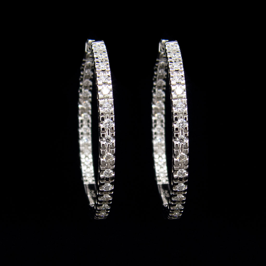 18K White Gold Diamond Hoops Earrings