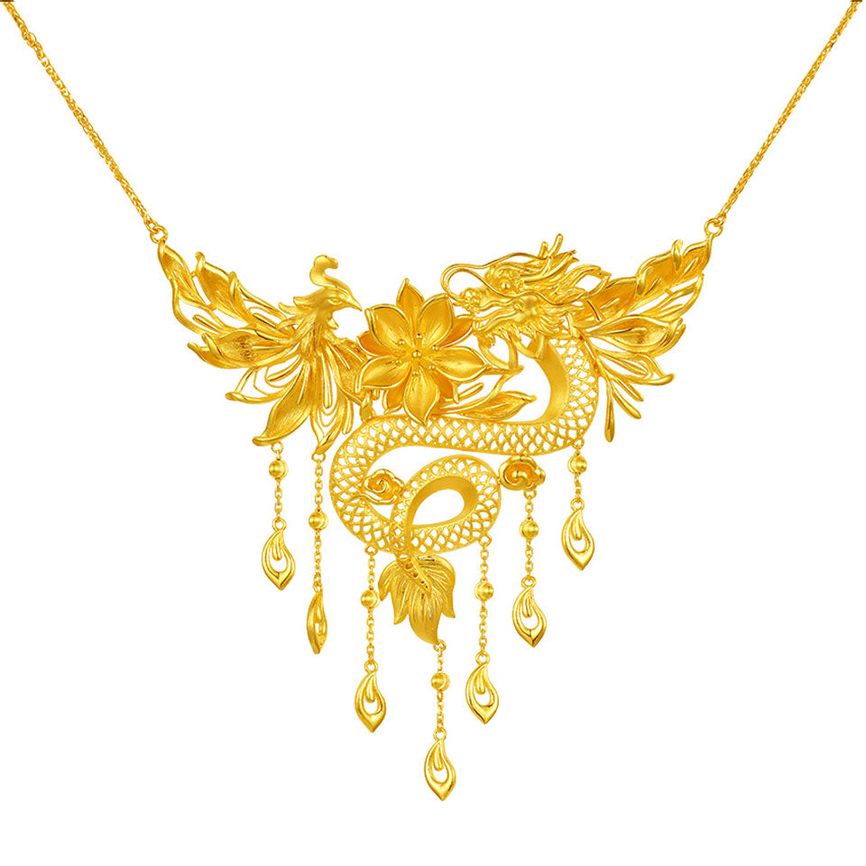 龍凰 24K Gold Necklace Dragon & Phoenix (龙凤项链) – Lao Feng Xiang Jewelry