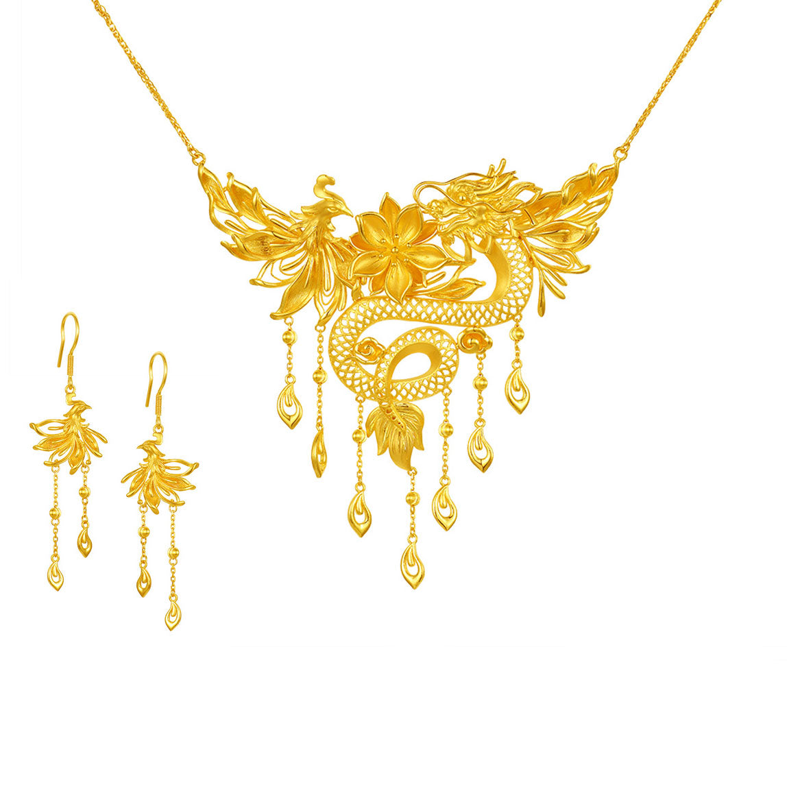 龍凰 24K Gold Necklace Dragon & Phoenix (龙凤项链) – Lao Feng Xiang Jewelry