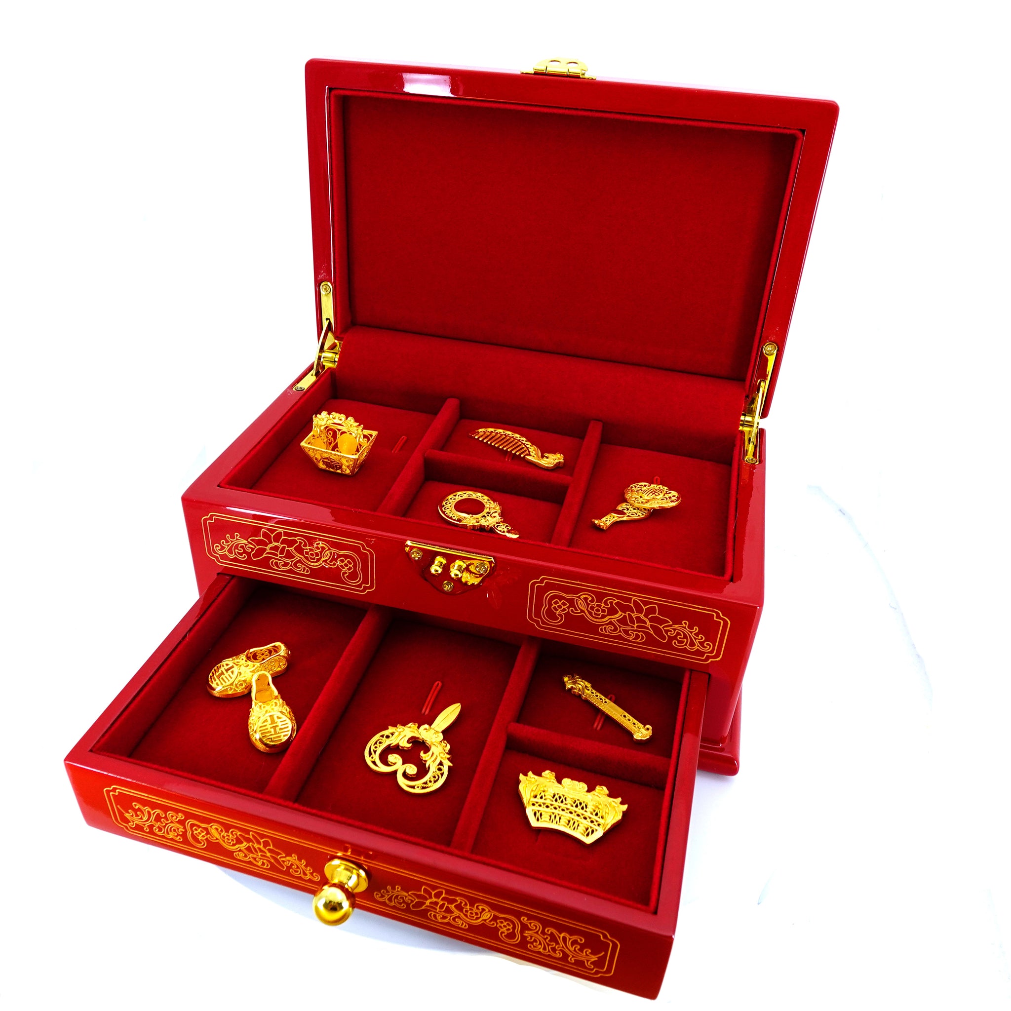 Createur 24K gold 数字盤　全体　sliver 925 稼働品 24K Gold Chinese Wedding Gift Set（婚庆九宝） – Lao Feng Xiang Jewelry