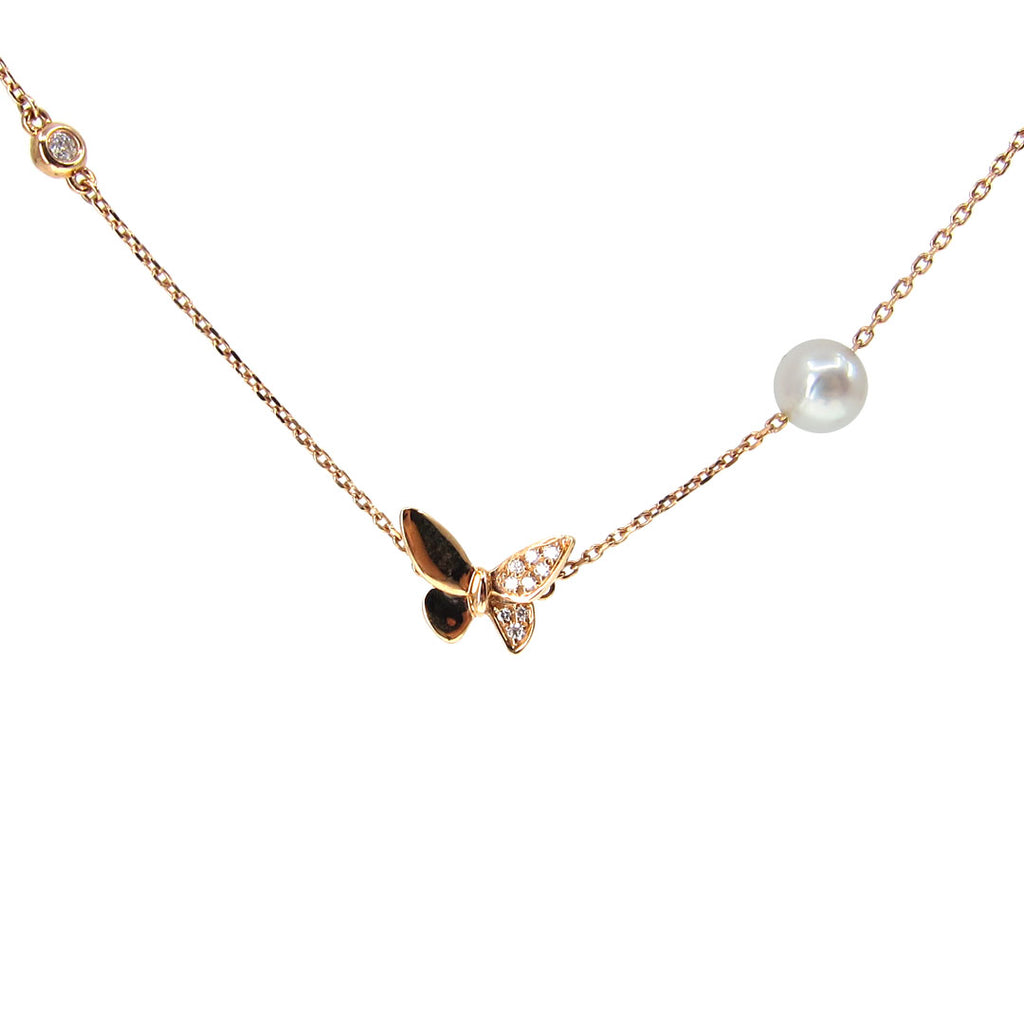 Freshwater Cultured Pearl and  Diamond Butterfly Bracelet in 18k Rose Gold