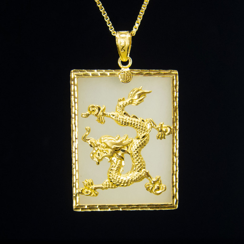 24K Gold Nephrite Dragon Pendant