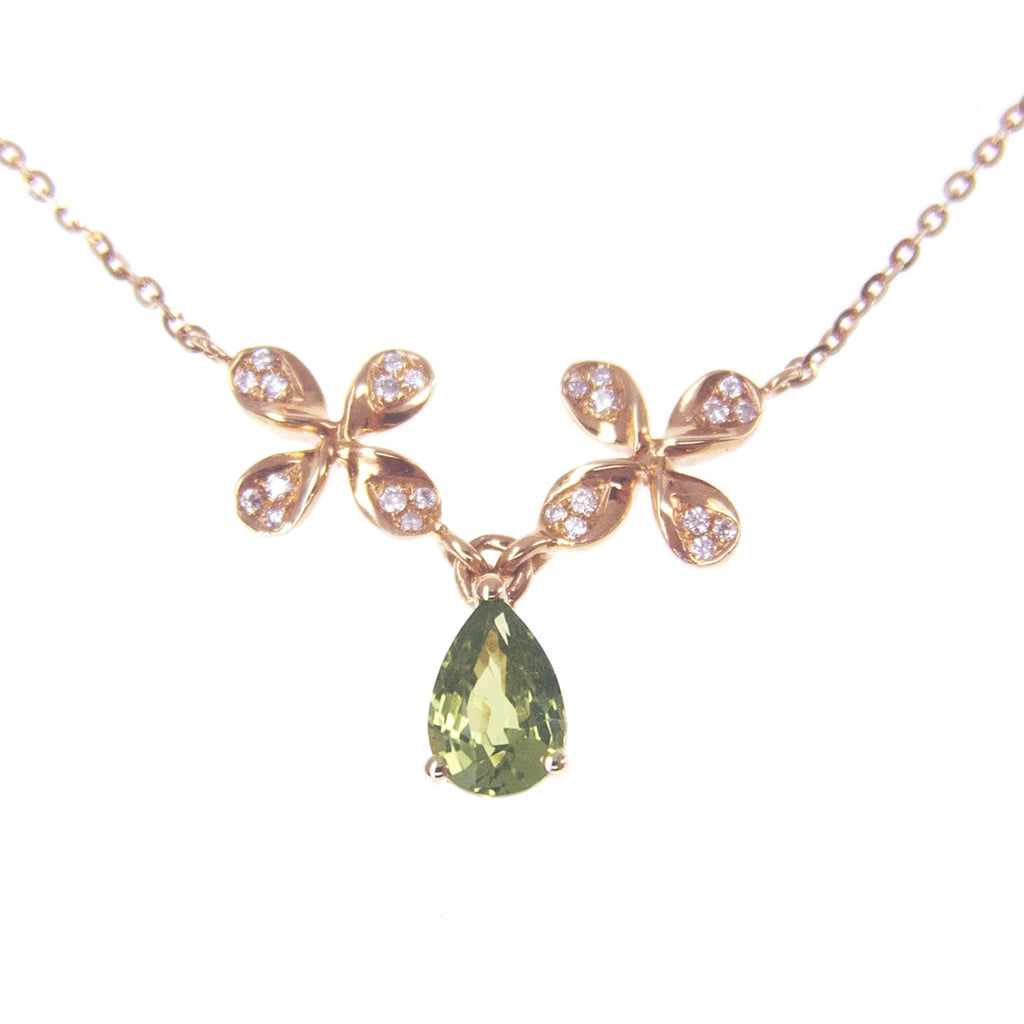 18K Rose Gold Green Sapphire and Diamond Necklace