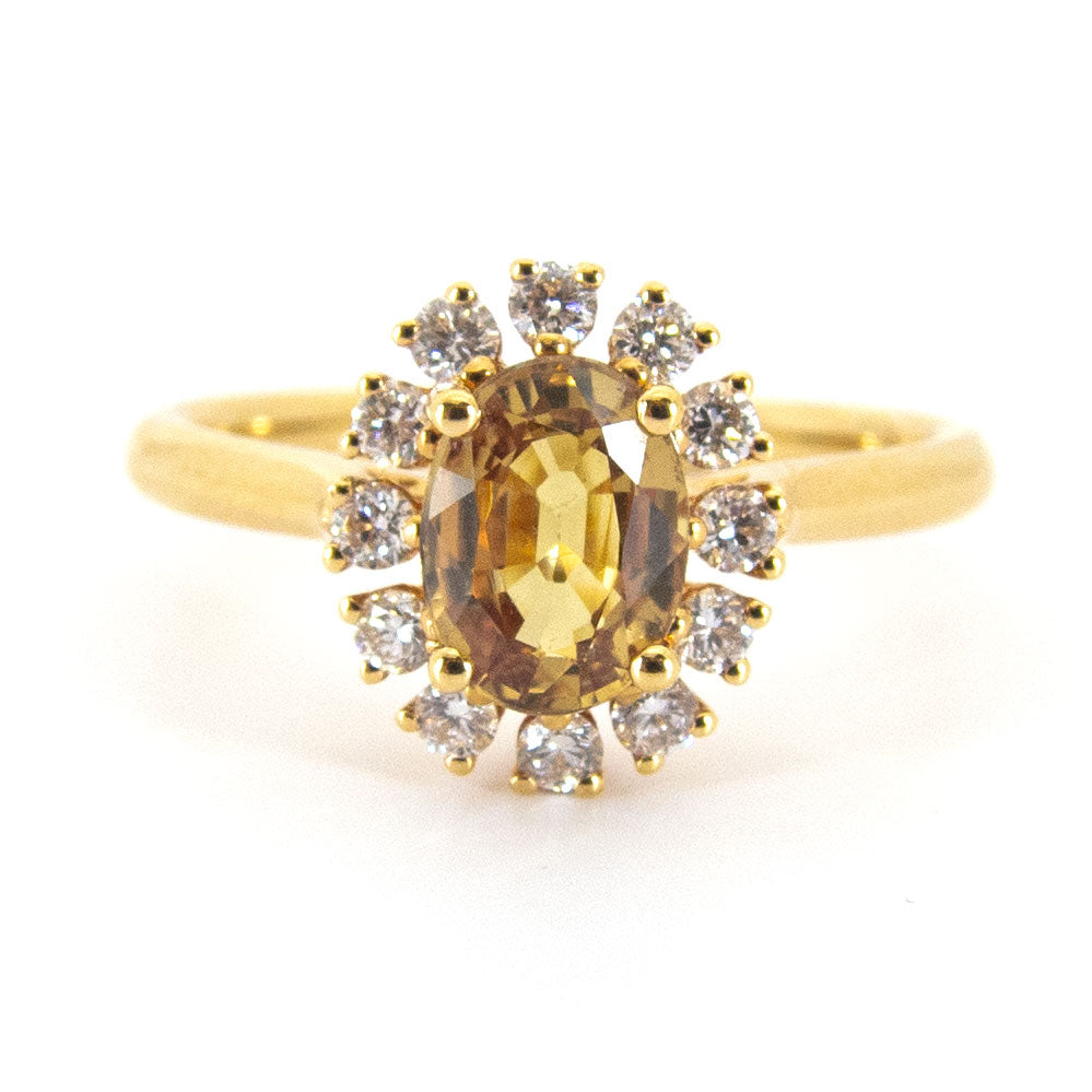 18K Rose Gold Yellow Sapphire & Diamond Ring