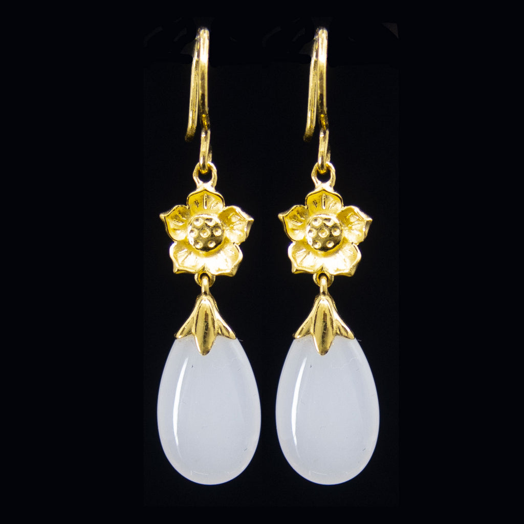 24K Gold Nephrite Lotus Earrings