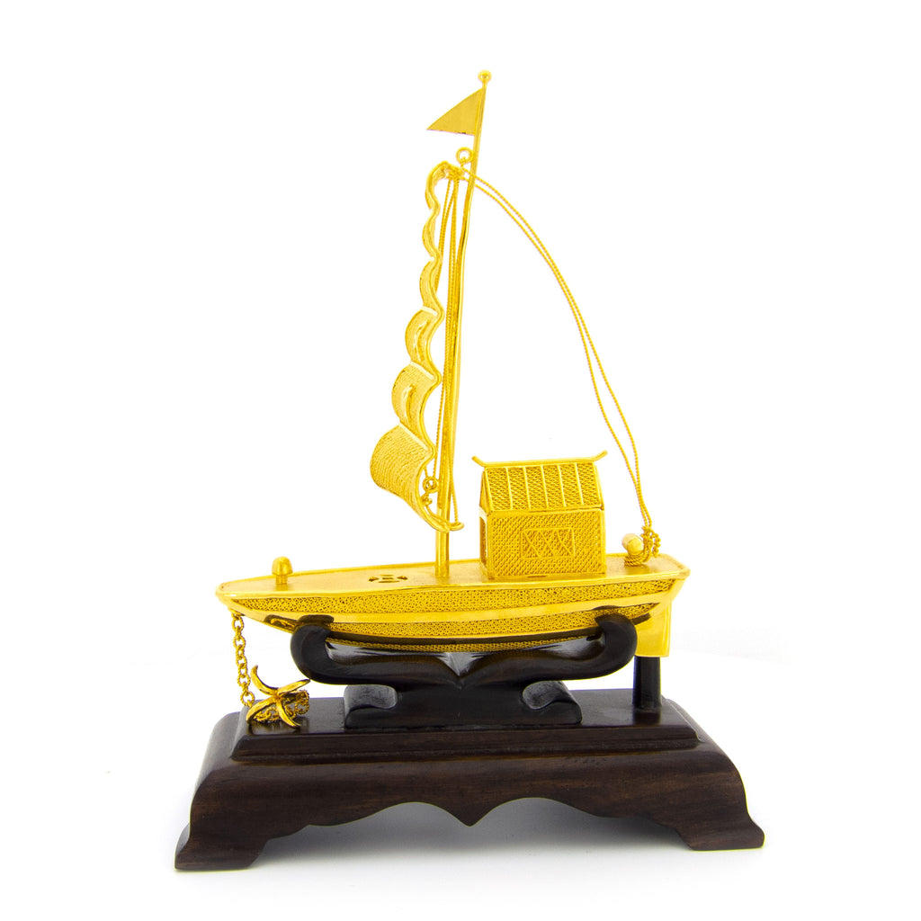 24K Gold Filigree Crafted Sailing Boat