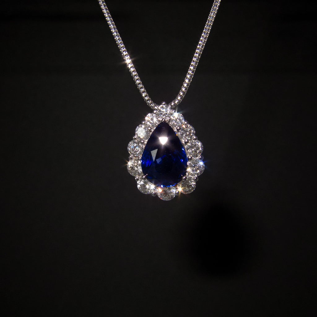 18K White Gold Sapphire & Diamond Pendant