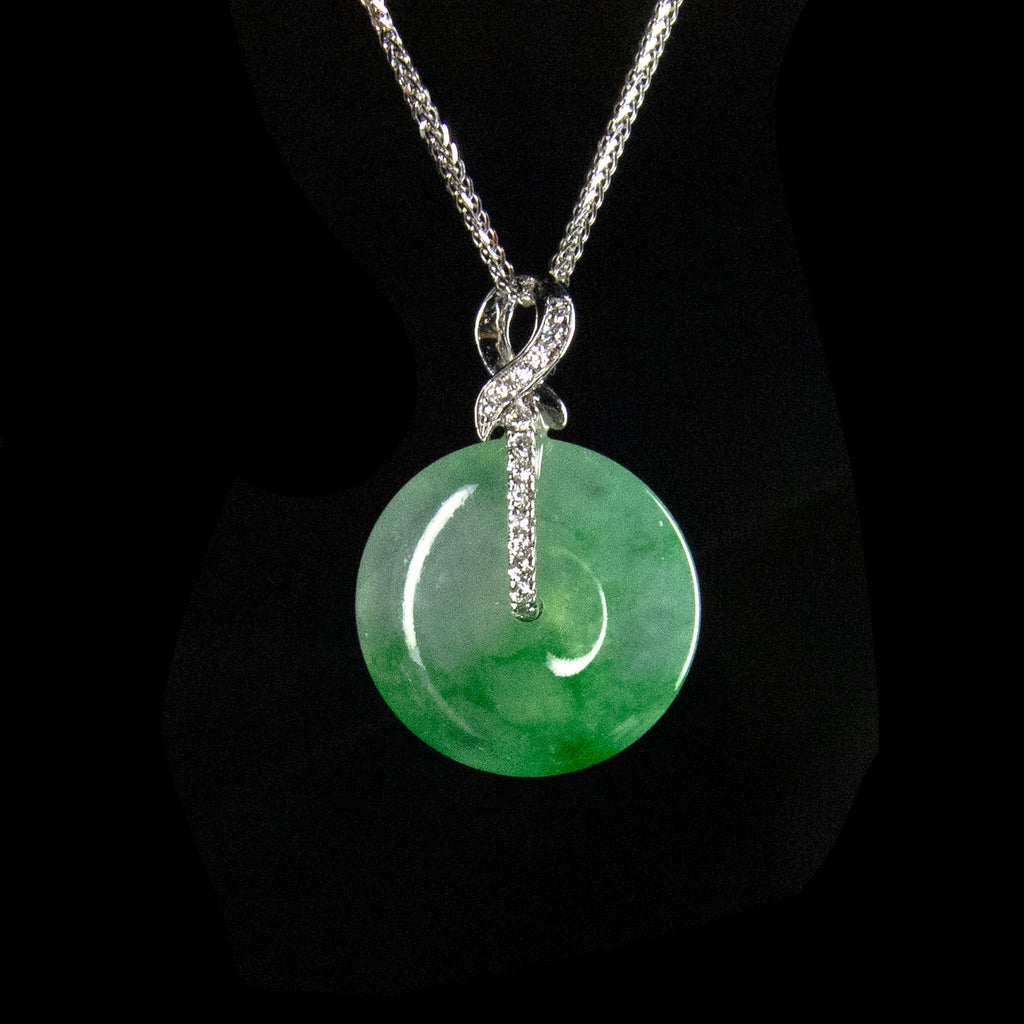 Natural Ice Jade Pendant Necklace-Zirconia Crystal-Grade A Jade