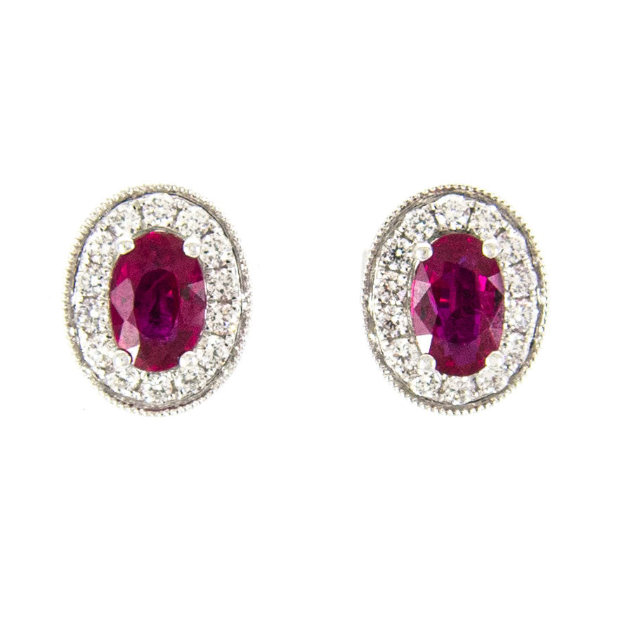 18K White Gold Ruby & Diamond Earring