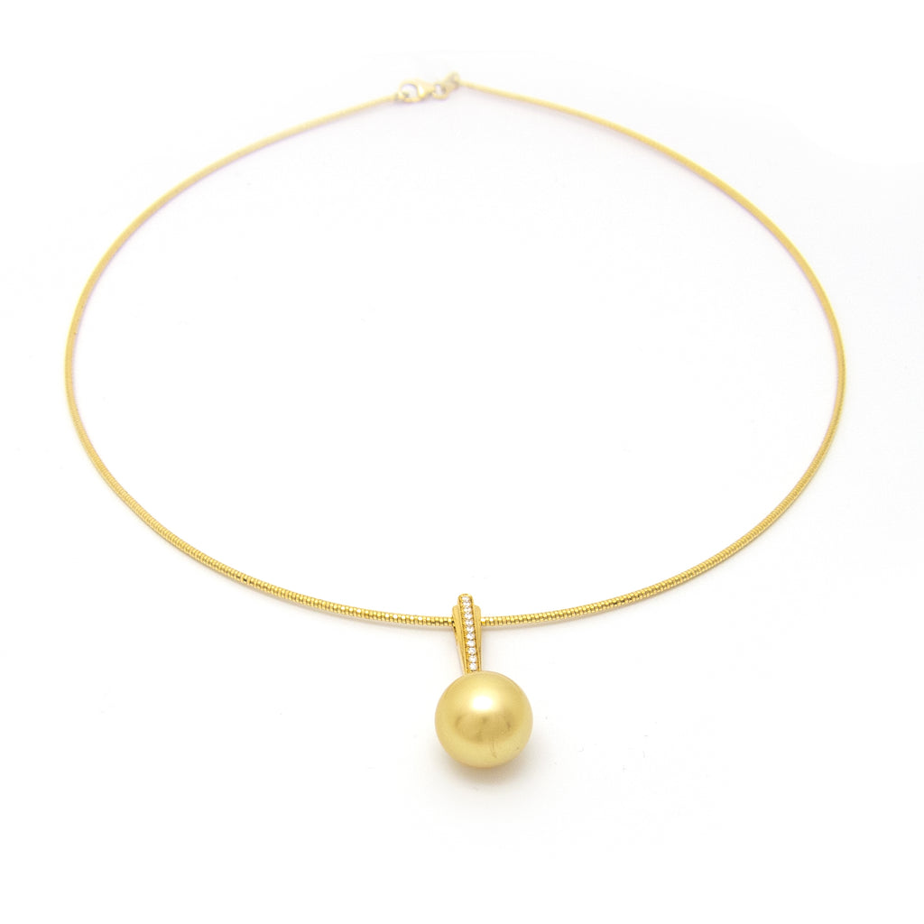 18K Gold Pearl Pendant w Necklace