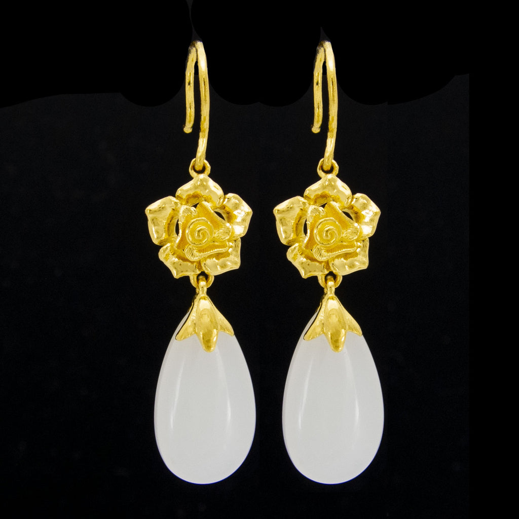 24K Gold Nephrite Rose Earrings